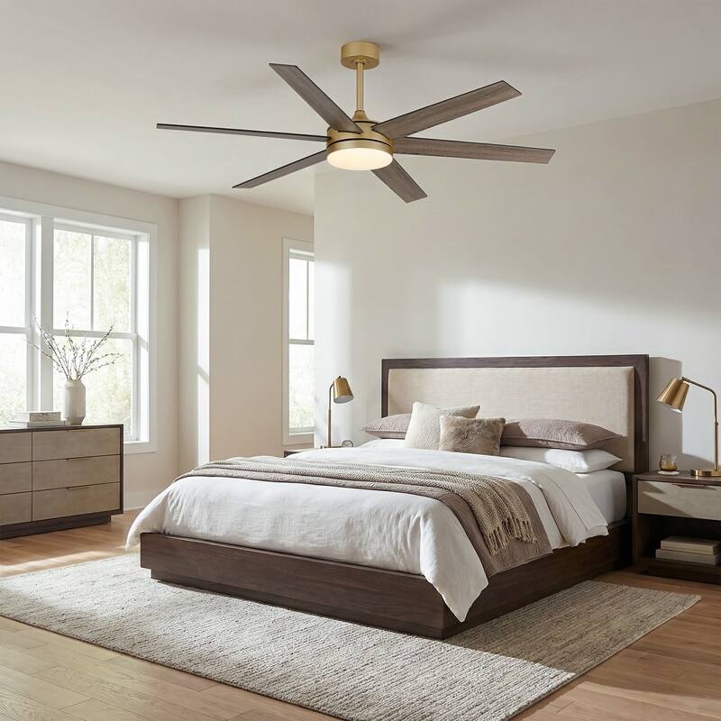 Vaczon 60" Transitional Gold Reversible Blades Smart Ceiling Fan with Dimmable LED Light and Remote