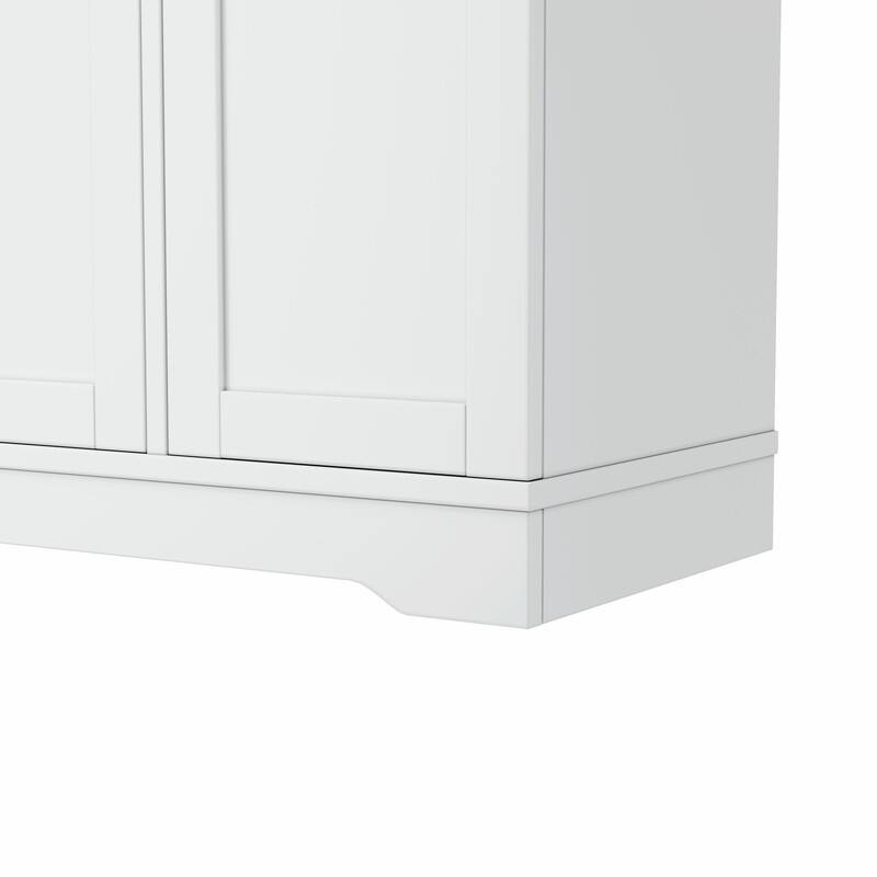 Multi-Functional Storage Sideboard & Extendable Dining Table with Adjustable Shelves, 3-Tier Pull-Out Rack