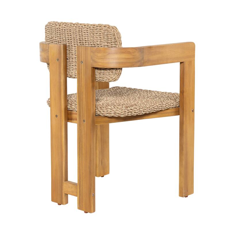 Christopher Knight Home - Outdoor Acacia Wood Dining Chairs with Handwoven Rattan Seat & Back - Set of 2