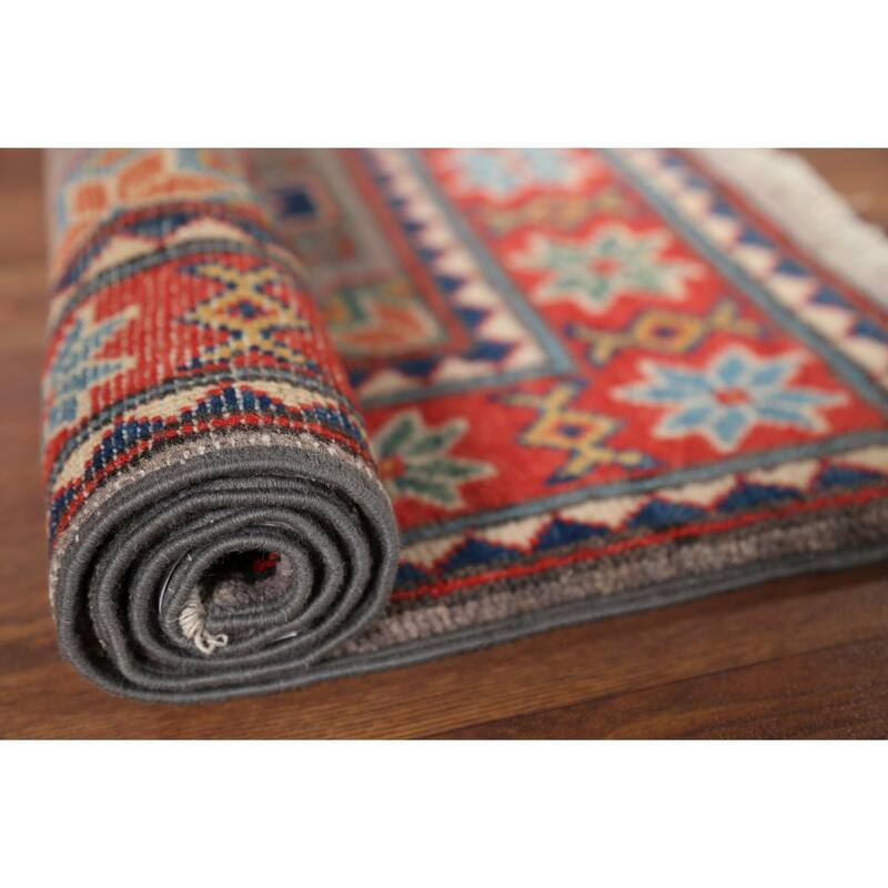 Geometric Kazak Oriental Accent Rug Handmade Wool Carpet - 2'0"x 3'1"