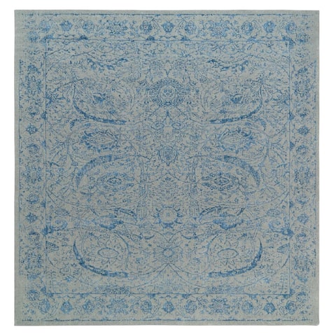 Hand Knotted Blue Transitional with Wool & Silk Oriental Rug (11'10" x 12') - 11'10" x 12'