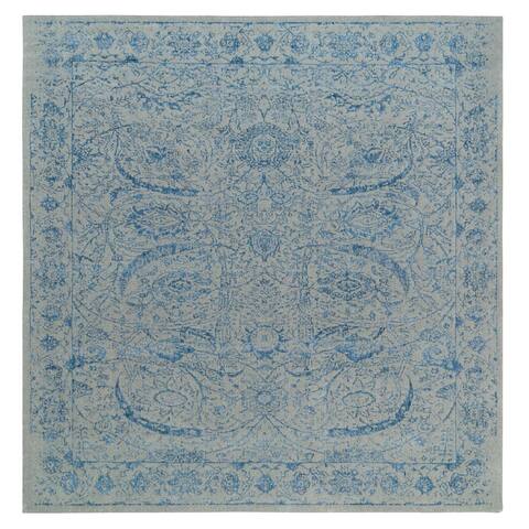 Shahbanu Rugs Gray Fine Jacquard Hand Loomed Sickle Leaf Design Wool and Plant Based Silk Oriental Square Rug (11'10" x 12'0")