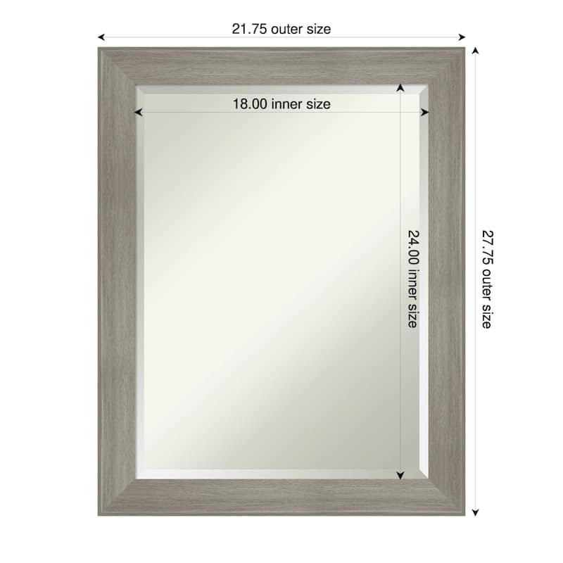 Grand Narrow Beveled Framed Bathroom Vanity Wall Mirror - 22 x 28 in - Grand Greywash Narrow