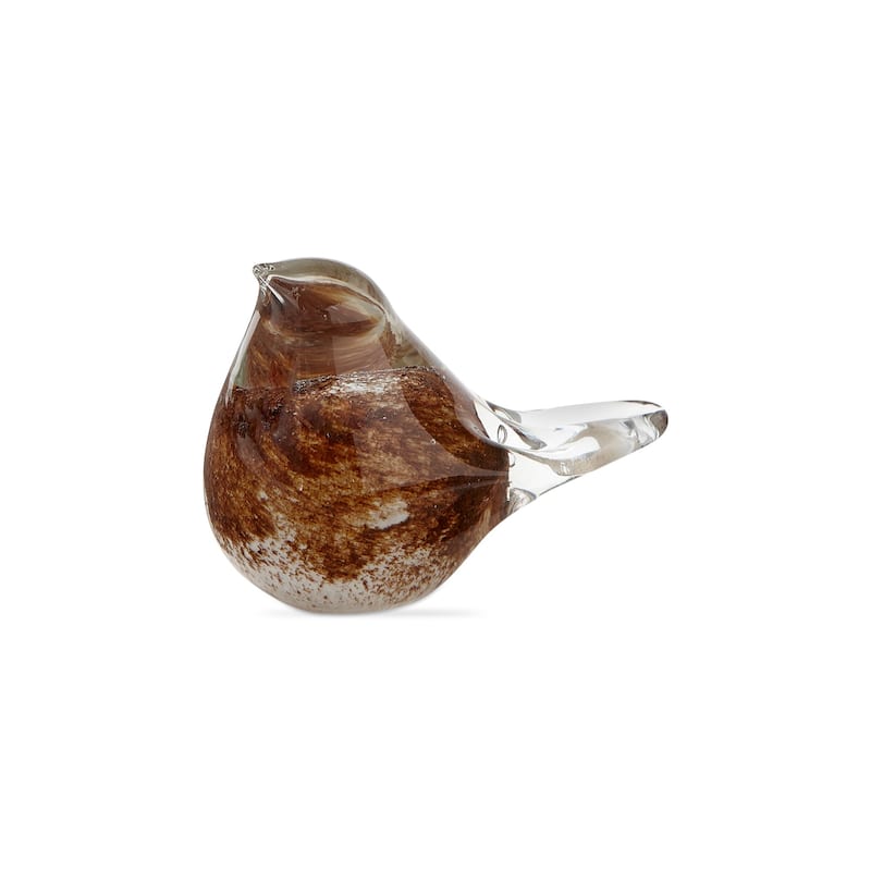 Art Glass Songbird Figurine - Small Decorative Bird Decor for Summer, Brown Glass, 4" L x 2.25" W x 2.75" H