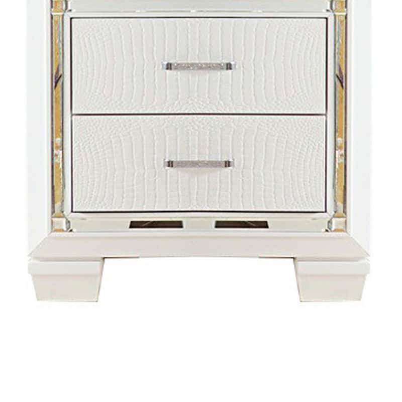 Contemporary Wooden Nightstand with 2 drawers and LED Lighting, White
