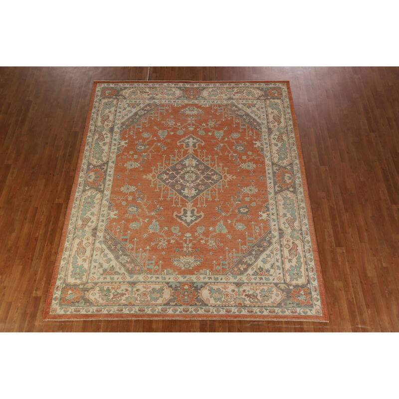 Hand Knotted Oriental 100% Wool Carpet Transitional Medallion Oranges & Rust Oushak Area Rug - 10' 1'' X 8' 5''
