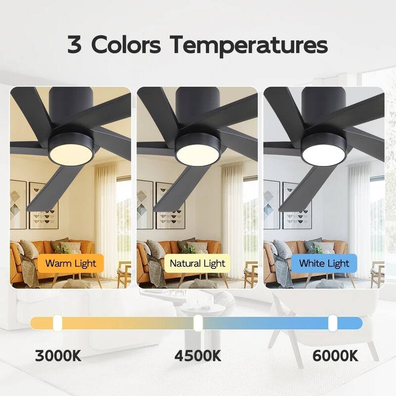 MLiAN 54" Solid Blades Indoor Flush Mount Ceiling Fan with Light Kit and Remote