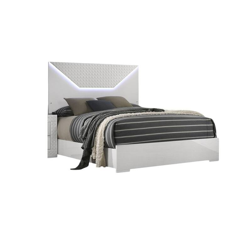 Queen Size High Gloss LED Platform Bed Set with 2 Nightstands and 3pc Contemporary Furniture