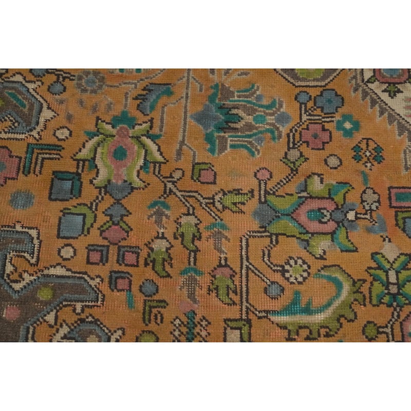 Hand Knotted Oriental 100% Wool Carpet Traditional Floral Oranges & Rust Tabriz Area Rug - 9' 6'' X 6' 5''