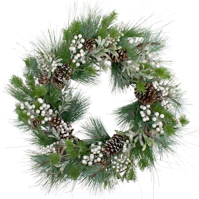 Glittered White Berry and Pinecone Artificial Christmas Wreath 30-Inch Unlit - 30"