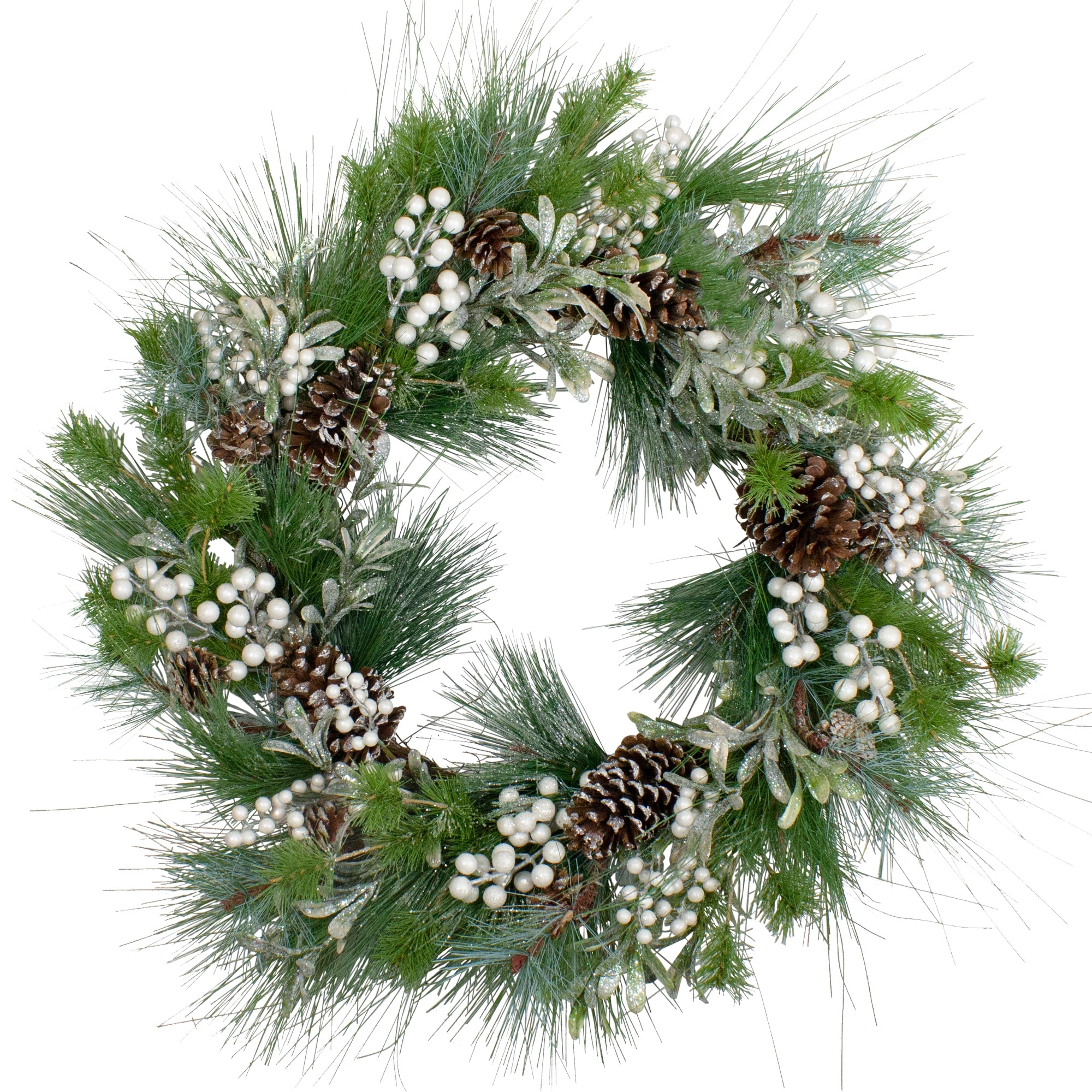 Glittered White Berry and Pinecone Artificial Christmas Wreath 30-Inch Unlit - 30"