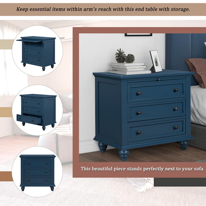 3-Drawer Storage Wood Cabinet, End Table with Pull out Tray