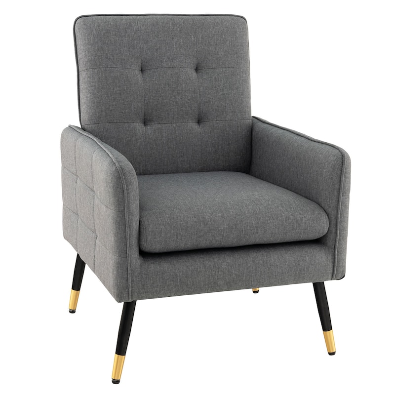 Linen Fabric Accent Chair with Metal Legs, Ergonomic Backrest and 350 lbs Capacity - 28.5" x 25.5" x 35.5"