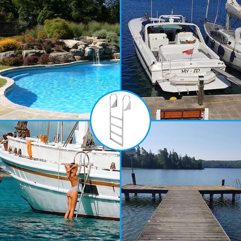 Flip Up Dock Ladder 350lbs 4-Steps for Lake, Pool