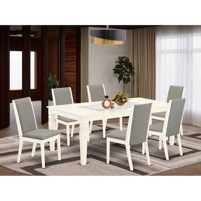 HomeStock 7-Piece Buttermilk & Cherry Finish Solid Wood Top Dining Table with 6 Parson-Chairs with Butterfly Leaf Lattice Back