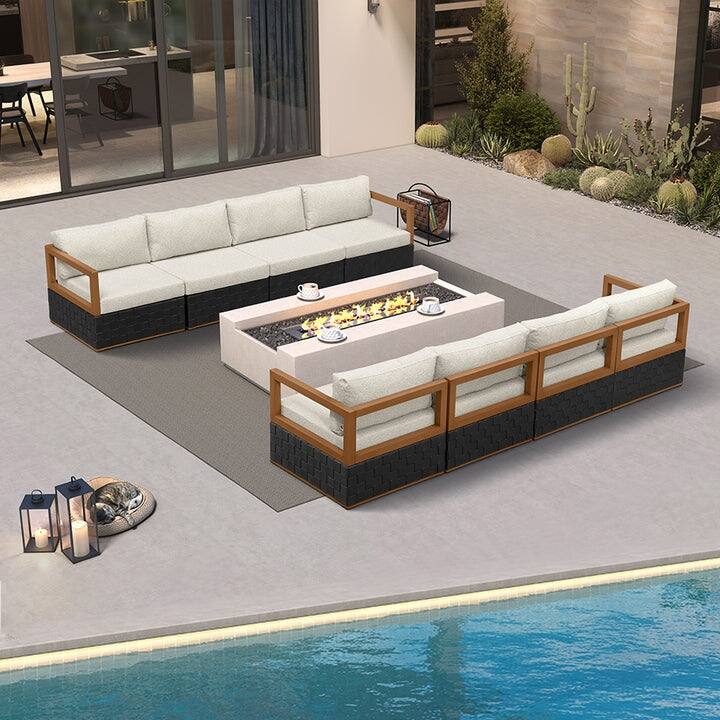 PURPLE LEAF GLFSF Outdoor sofas Black sofa with white seat for Yard Porch Deck Patio Conversation Sets - 8seats/Open-End