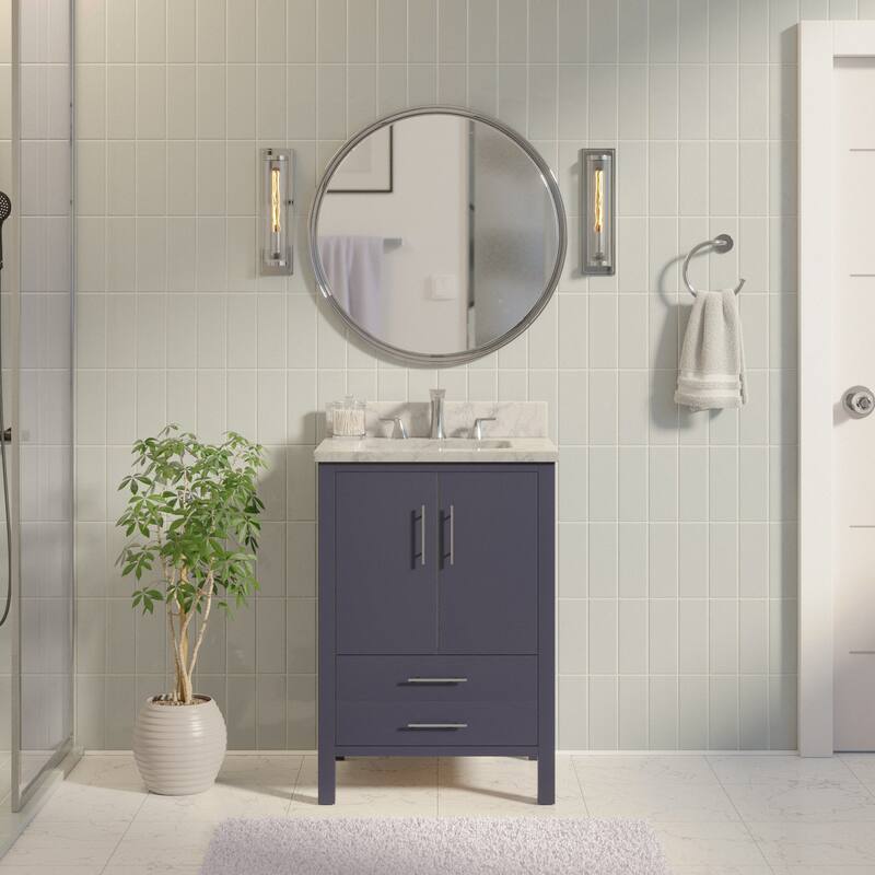 KitchenBathCollection California 24" Bathroom Vanity with Carrara Marble Top - Marine Gray