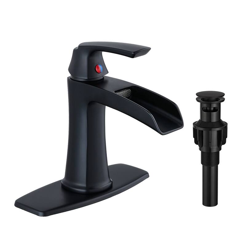 Single hole 1-handle Waterfall Handle Bathroom Sink Faucet with Drain with Deck Plate