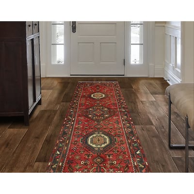Fine Vintage Distressed Adofo Red/Charcoal Runner - 3'2" x 9'11"
