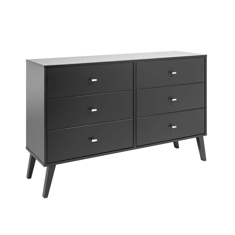Prepac Milo Mid-Century Modern 6 Drawer Double Dresser for Bedroom, Chest of Drawers, Contemporary Bedroom Furniture