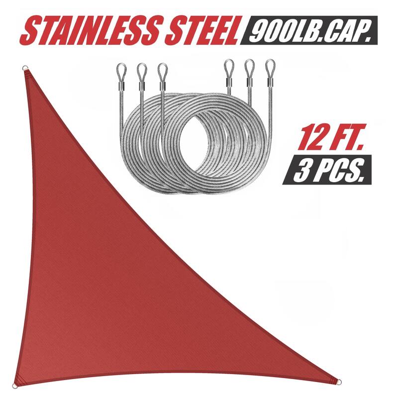 ColourTreeUSA Right Triangle Sun Shade Sail w/Cable Ropes HDPE Mesh Fabric Screen Canopy UV Block 190 GSM - 24' x 24' x 33.9' - Red