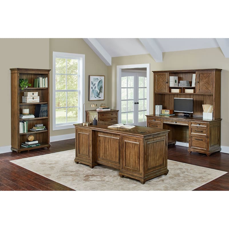 Traditional Wood Double Pedestal Executive Desk, Writing Table, Office Desk, Fully Assembled, Brown