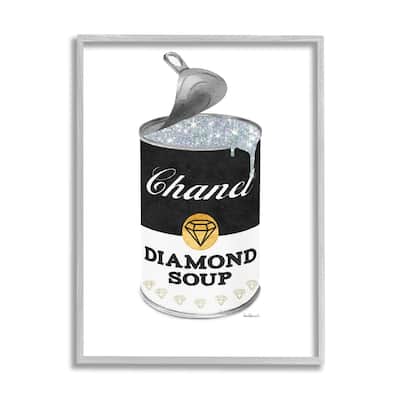 Stupell Traditional Condensed Soup Can Glam Fashion Pop Black Framed Wall Art - White