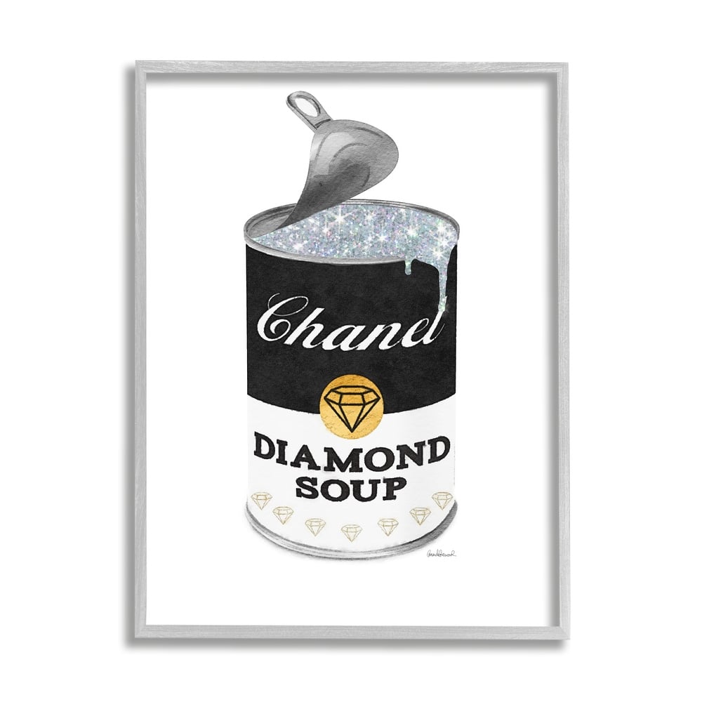 Stupell Traditional Condensed Soup Can Glam Fashion Pop Black Framed Wall Art - White