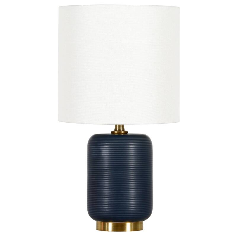 Ceramic Cylinder Table Lamp with White Drum Shade and Rocker Switch - 8” x 8” x 15” (D x W x H) - Blue
