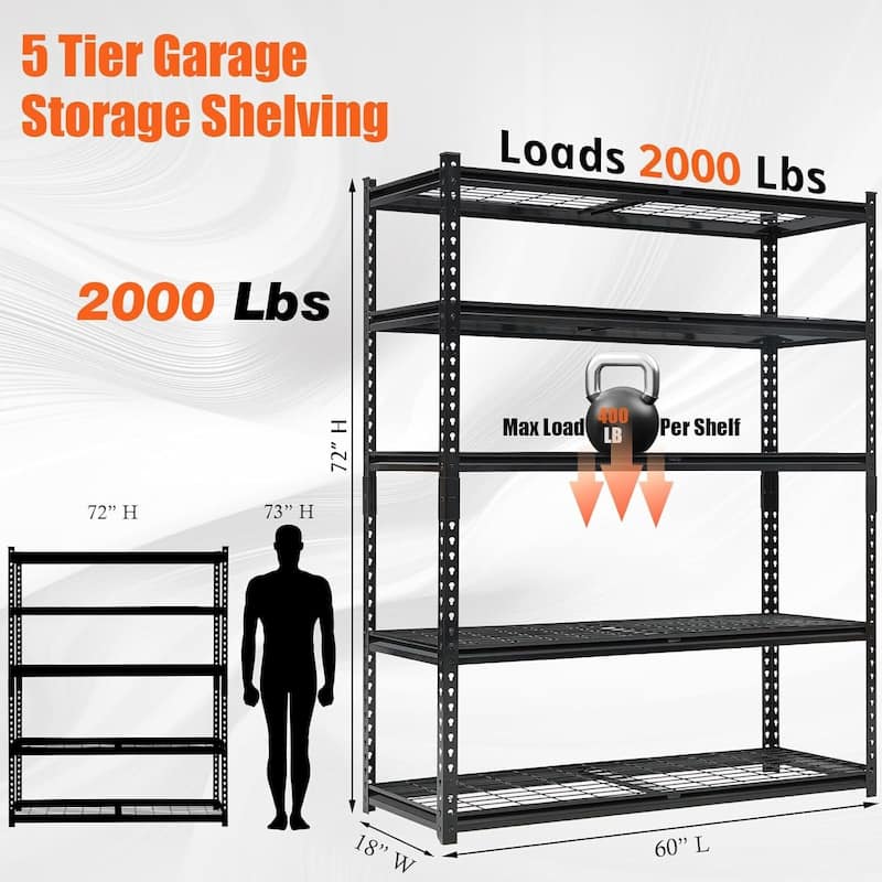 5 Tier Adjustable Storage Shelving Unit Garage Storage Shelves - N/A