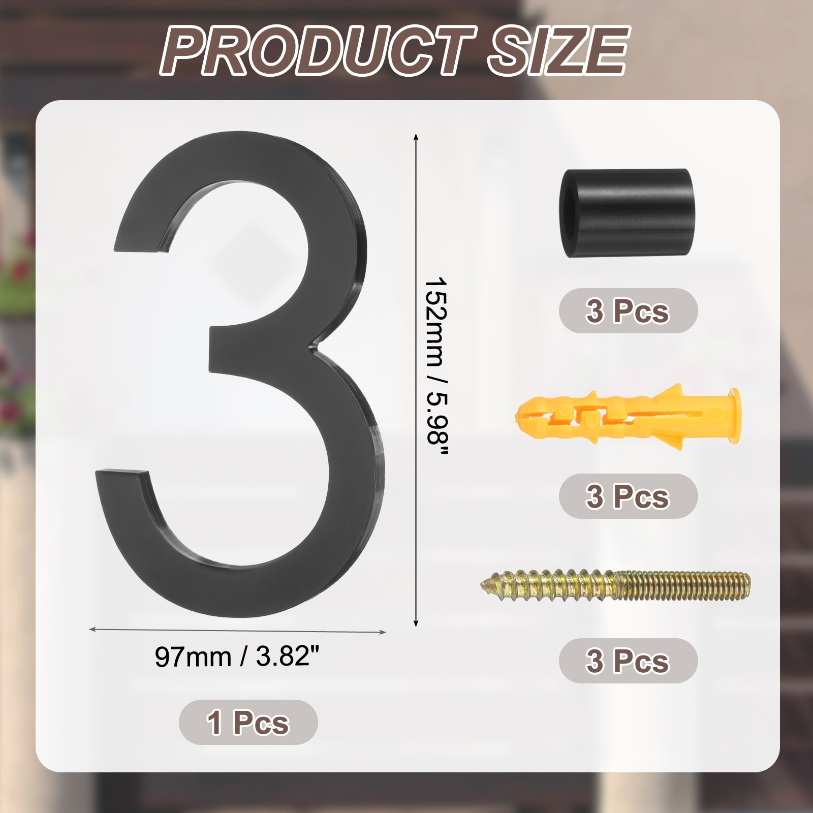 Floating House Numbers, Acrylic Modern Address Number for Outside with Nail Kit for Home Street Office Mailbox Sign - Black