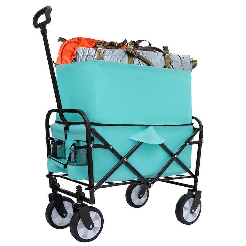 Collapsible Utility Wagon with Strapping System - 225lb Capacity & Extension Feature, Blue