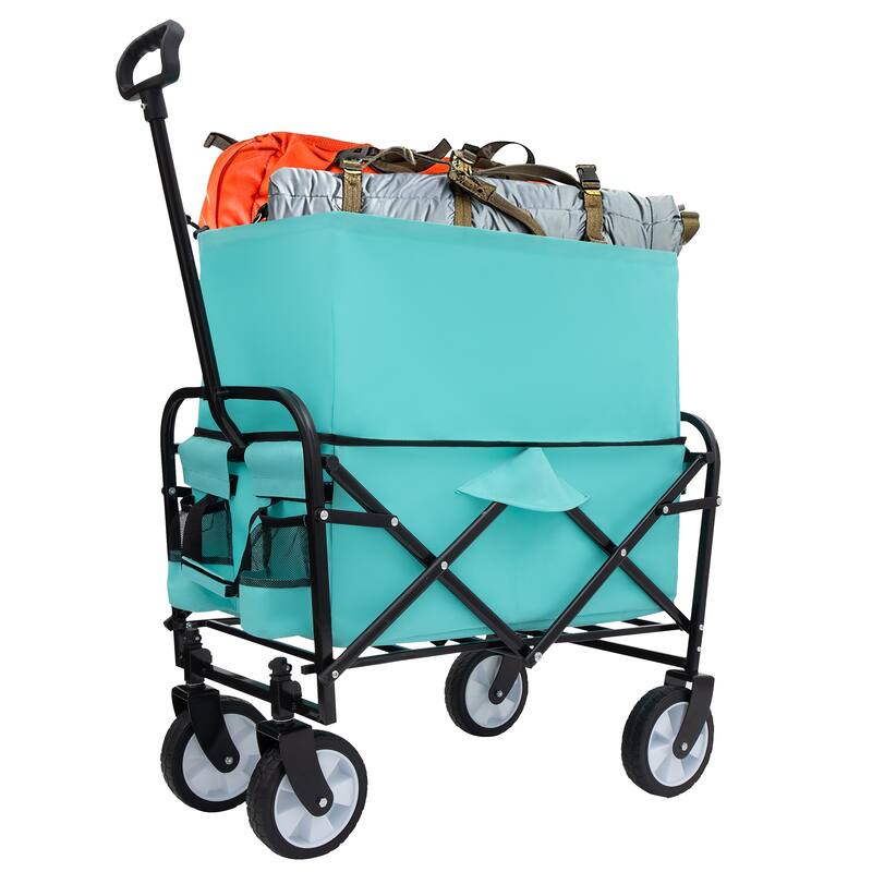 Minimeetall Extention Collapsible Foldable Wagon Cart with strapping system Beach Wagon Utility Wagon Grocery Cart - Green