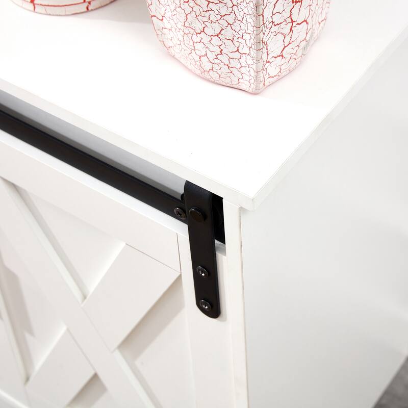 White 46.9" TV Stand with Two Sliding Barn Doors and 3-Layer Storage Space for Living Room