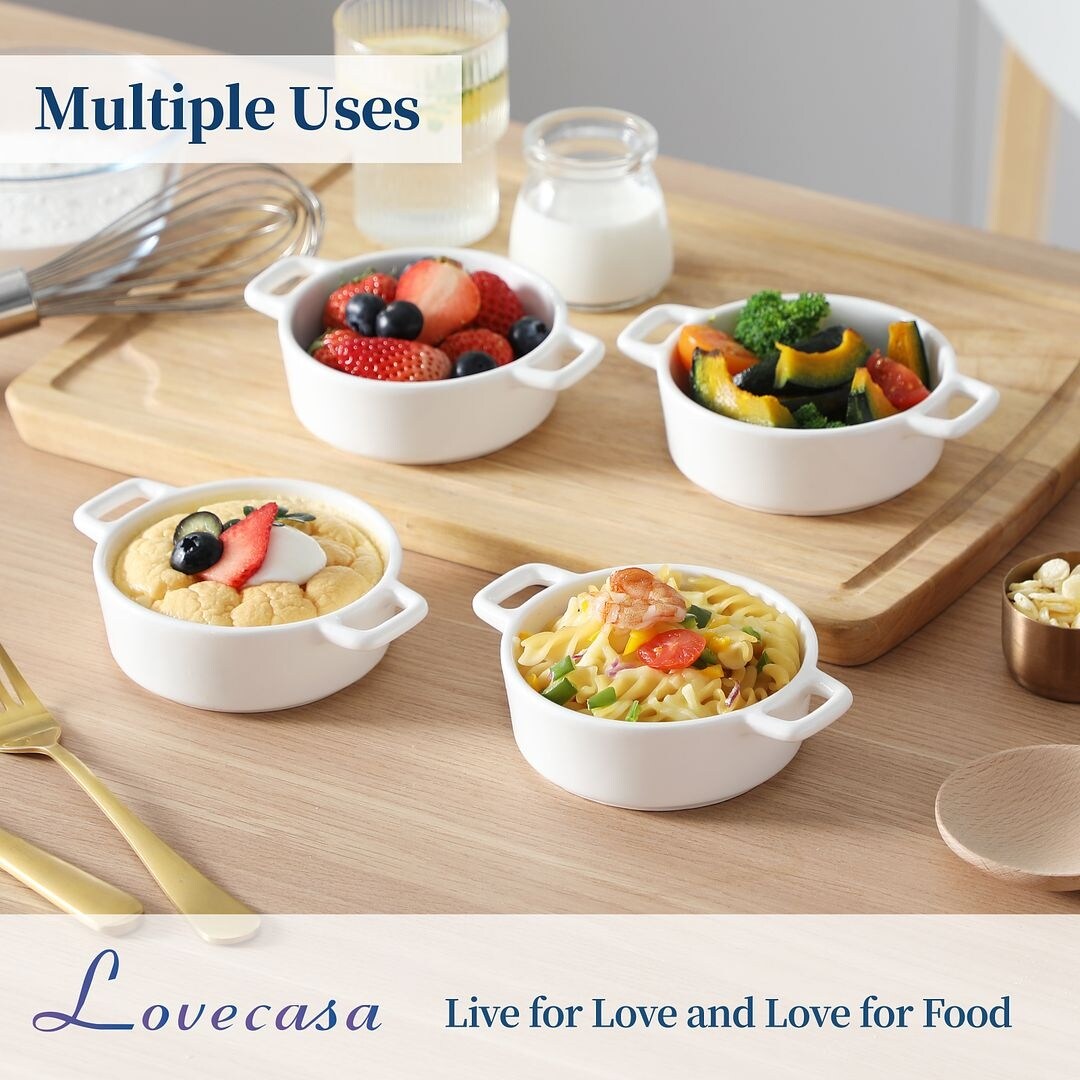 LOVECASA 6 Piece Porcelain Baking Dish with Double Handle White Square
