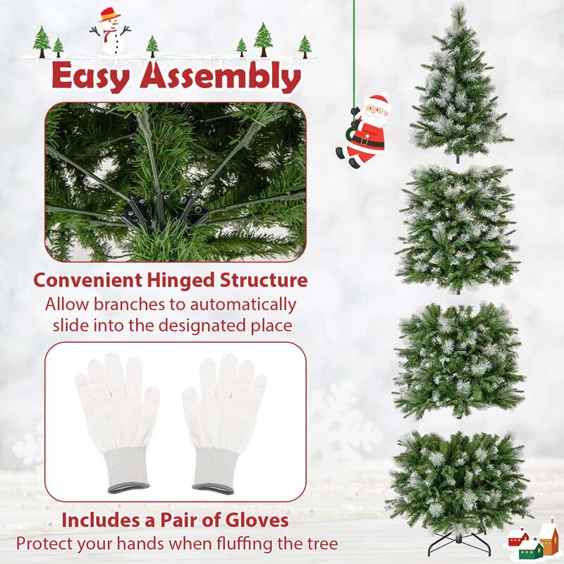 6/7.5/9 FT Pre-Lit Pencil Christmas Tree Snow Flocked Slim Artificial Tree - Green & White