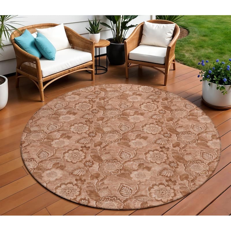 HomeRoots Floral Transitional Rectangle Outdoor Rug - 8' Round