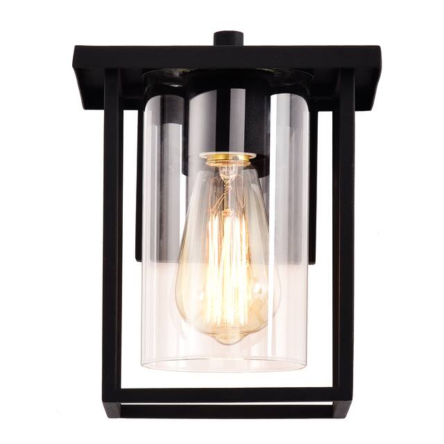 1-light Matte Black Outdoor Wall Sconce Lantern with Clear Glass Shade