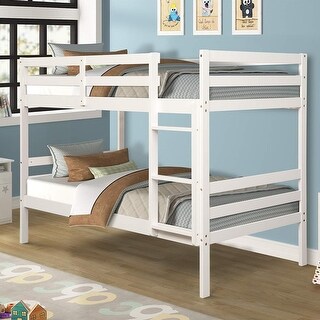 Twin Over Twin Wood Bunk Bed with Ladder, Safety Rails, and Space ...