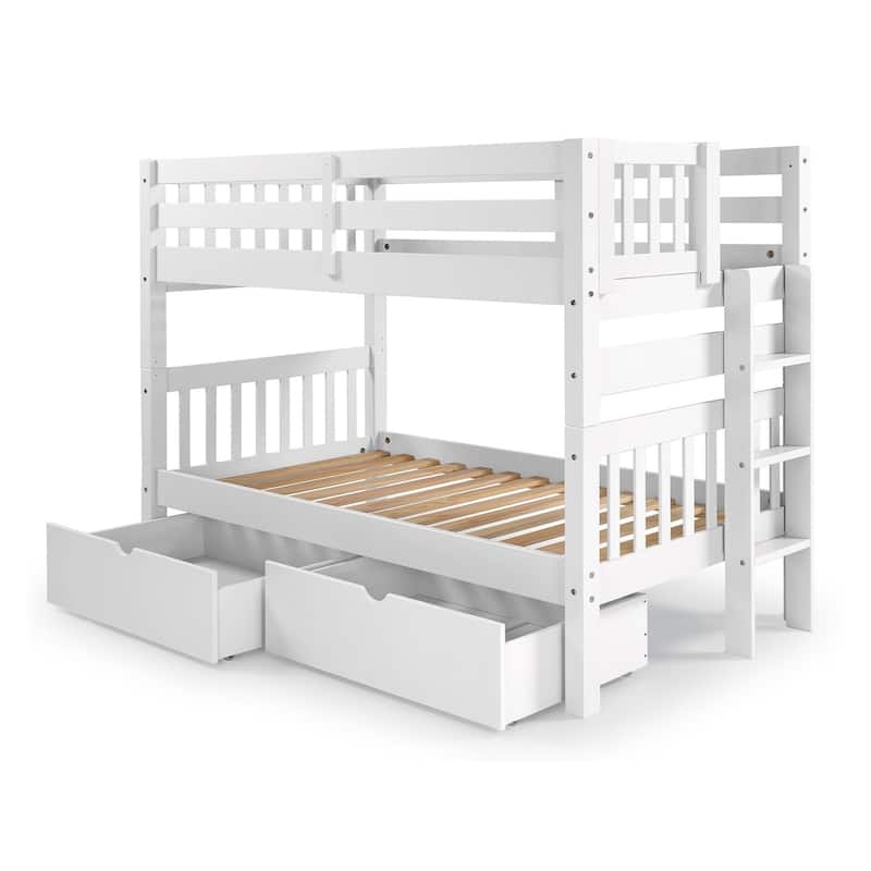 Taylor & Olive Trillium Twin over Twin Bunk Bed with Ladder, 2 Drawers