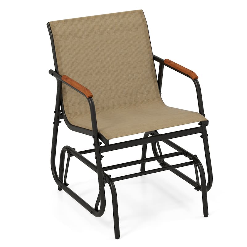 Gymax Patio Glider Chair Set of 2 w/ Curved Teak Armrests & Breathable