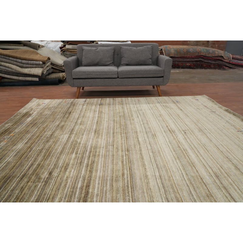 Hand Knotted Oriental Viscose Silk Carpet Tribal Animal Pictorial Multi-Colored Gabbeh Area Rug - 9' 2'' X 9' 0''