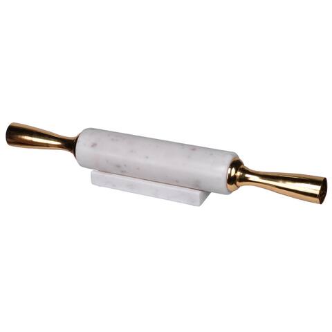 A&B Home Banswara White and Gold Marble Rolling Pin with Handles - 16"