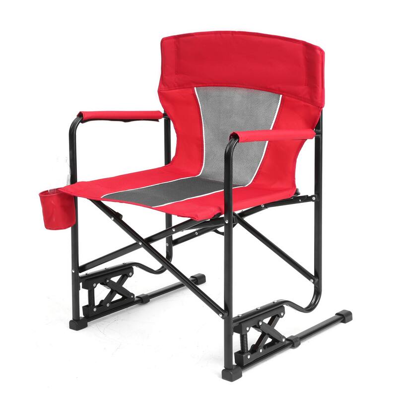 Outdoor Portable Folding Rocking Chair with Armrests and Drink Holder