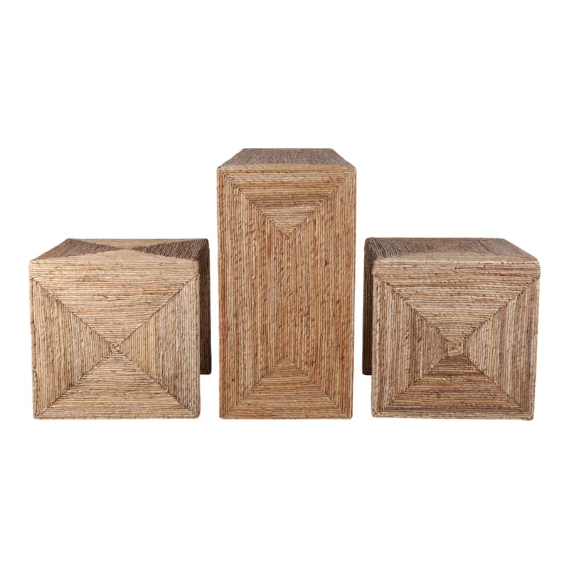 Handcrafted Woven Console Table with Side Tables - 55", Brown & Tan - 55.0"