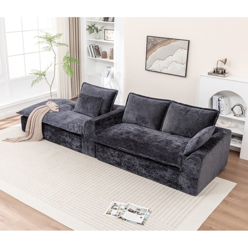 103.15" Modern Chenille Boneless Sectional Sofa with Chaise