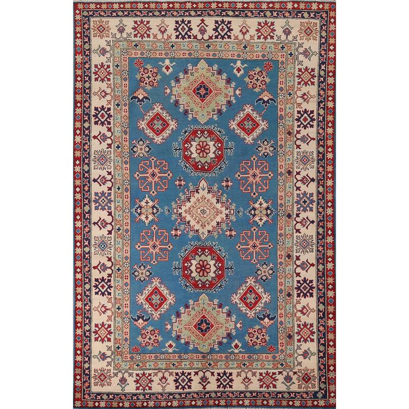 Blue Oriental Kazak Rug Hand-Knotted Wool Carpet - 6'7" x 10'0"