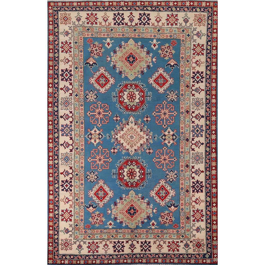 Blue Oriental Kazak Rug Hand-Knotted Wool Carpet - 6'7" x 10'0"