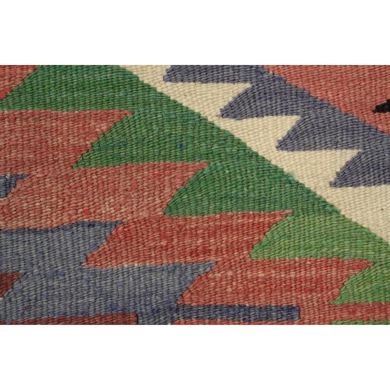 Hand Woven Oriental 100% Wool Carpet Southwestern Tribal Coral Kilim Area Rug - 7' 8'' X 6' 1''