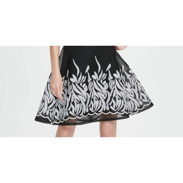 slim fit dress slacks Crinkle and Mesh Floral Print Fit and Flare Dress – Rue Boutique main image 1
